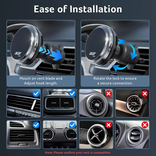 Miniatura 6 de Acer Gadget - Cargador de coche MagSafe de 25 W, cargador inalámbrico de coche con ventilador de refrigeración y luz de fondo, soporte de teléfono
