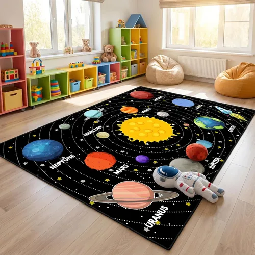 Miniatura 7 de Alfombras espaciales para dormitorio, alfombra Galaxy para habitación de niños, alfombras para sala de juegos, alfombra del sistema solar, 2 x 3 pies