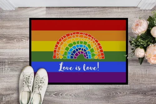 Miniatura 2 de Caroline's Treasures CK8018MAT - Felpudo de puerta delantera de 18 x 27 pulgadas, diseño de orgullo gay, diseño de mosaico y arco iris