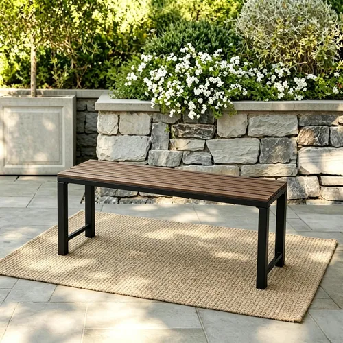 Miniatura 10 de Black Outdoor Bench, Outdoor Metal Backless Bench Set of 2, 46" Patio Garden Bench for Outdoor, All Wheather Outdoor Bench for Garden, Backyard