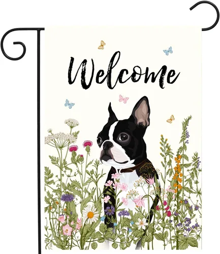 Miniatura 39 de Bandera de jardín floral Border Collie bandera de patio primavera verano bandera de patio flor perro banderas de jardín para exteriores pequeñas