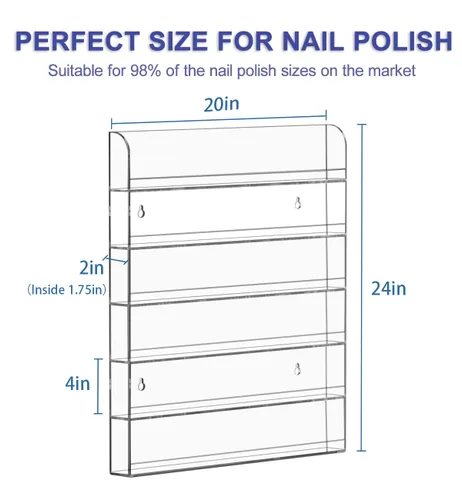 Miniatura 2 de FEMELI Estantes de pared para esmaltes de uñas de 20 * 24 Pulgadas 1 Paquete, capacidad hasta 120 botellas, organizador de estante para esmaltes