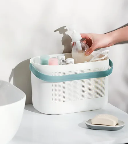 Miniatura 2 de Carrito de ducha de plástico con un asa, organizador de ducha, organizador portátil, cesta de almacenamiento para dormitorio universitario, baño