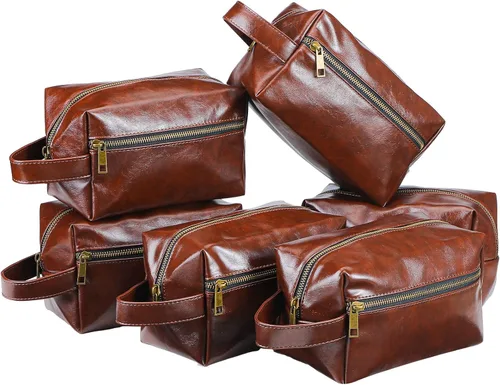 Miniatura 9 de Hillban 6 piezas de regalo para padrinos de boda, bolsa de aseo de viaje para hombres, juego de regalos de Bestmen, bolsa de aseo de cuero con asa