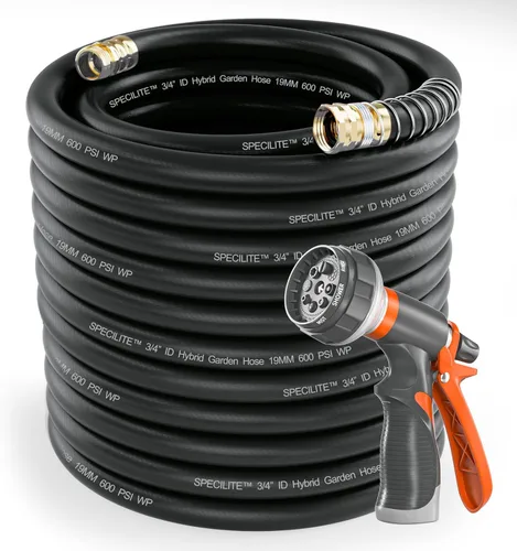 Miniatura 17 de SPECILITE Manguera de jardín de 50 pies x 5/8 pulgadas, manguera de agua resistente, flexible y ligera, explosión de 600 psi, manguera de goma 5/8