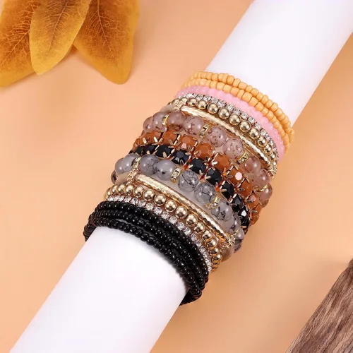 Miniatura 3 de MILACOLATO 4 Sets Bohemian Bracelet Sets for Women Multi-Color Bohemian Stackable Stretch Natural Stone Beaded Bracelets Layered Adjustable Boho