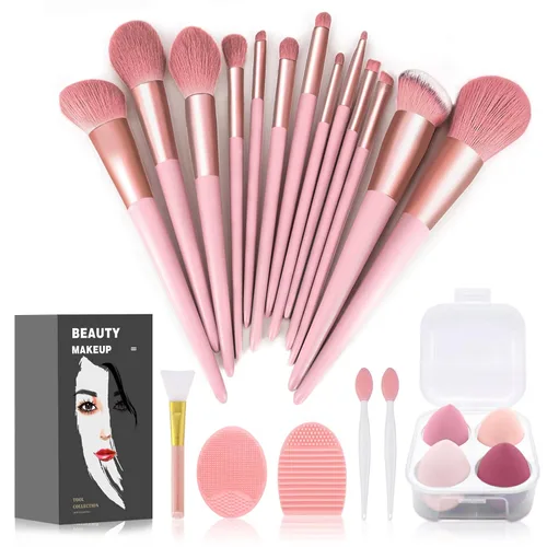 Miniatura 9 de Juego de 22 brochas de maquillaje, incluye brocha para base, brocha para sombras (azul, 22 piezas)