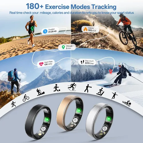 Miniatura 4 de Anillo inteligente para mujeres y hombres, anillo de seguimiento de salud con frecuencia cardíaca, monitor de sueño, oxígeno en sangre, HRV, estrés