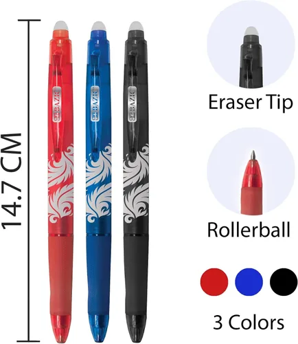Miniatura 2 de BAZIC Frizz 17067 - Bolígrafo retráctil de gel borrable de colores surtidos con empuñadura, paquete de 3