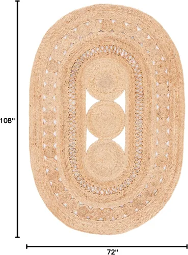 Miniatura 3 de SAFAVIEH NFB264A - Alfombra ovalada de 6 x 9 pies, natural, hecha a mano, estilo bohemio, casa de campo de yute, ideal para zonas de alto tráfico