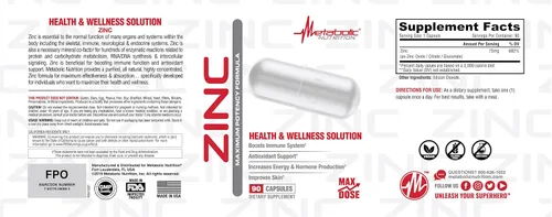 Miniatura 3 de Suplemento de zinc de Metabolic Nutrition, 75 mg, 90 cápsulas de zinc, apoya la función del sistema inmunológico con óxido de zinc