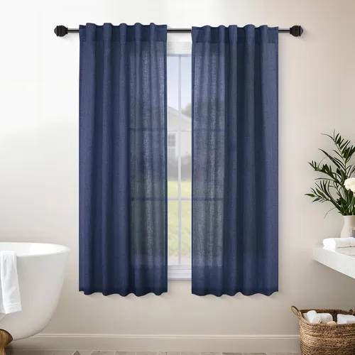 Miniatura 51 de Cortinas de lino azul claro de 90 pulgadas de largo para sala de estar, dormitorio de niñas, guardería, decoración acogedora de verano, bolsillo