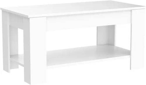 Miniatura 5 de Mesa auxiliar moderna, blanca, elevadora, madera, estante de almacenamiento, 28 x 28 x 24 pulgadas Blanco