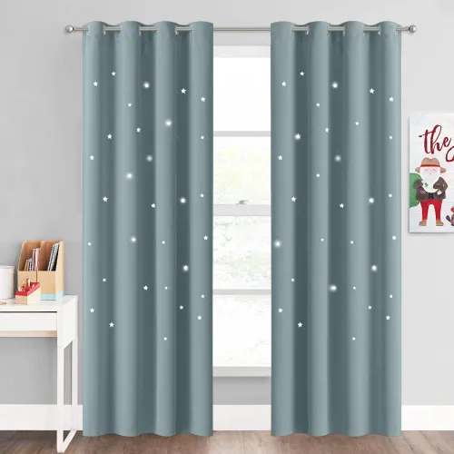 Miniatura 60 de NICETOWN Cortinas infantiles perforadas, cortinas marroquíes con estrellas azules para dormitorio de niñas, gruesas y suaves, para oscurecer la Azul