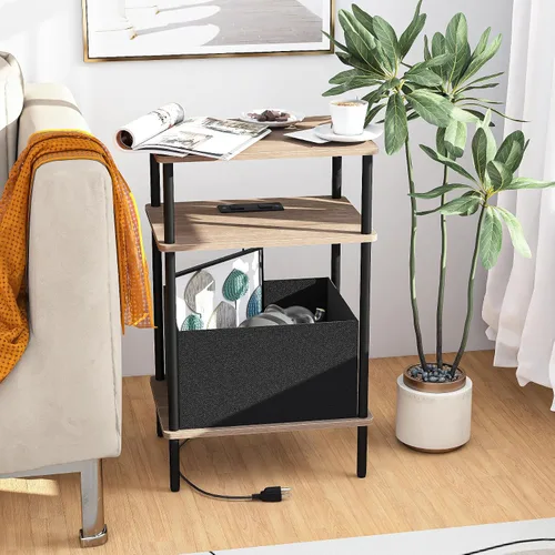 Miniatura 4 de Mesa auxiliar pequeña con estación de carga, mesa auxiliar para espacios pequeños, mesita de noche delgada con tomacorriente, sofá junto a la mesa