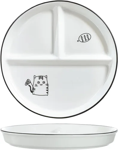 Miniatura 7 de 1 pieza Placa de porción de dinosaurio de cerámica dividida para una alimentación racional, plato de postre dividido, plato de ensalada, plato