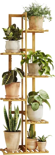 Miniatura 10 de Bamworld Soporte de bambú para plantas de interior con 6 niveles, estante de plantas de exterior, soporte de esquina para múltiples plantas, soporte