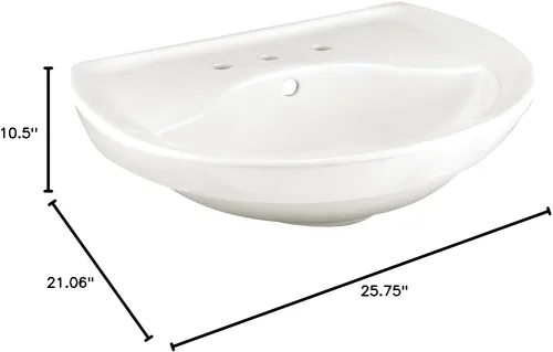 Miniatura 2 de American Standard 0268.008.020 Ravenna - Lavabo de pedestal con espacio para grifo de 8 pulgadas y sin barra de toallero, color blanco (0268008.020)