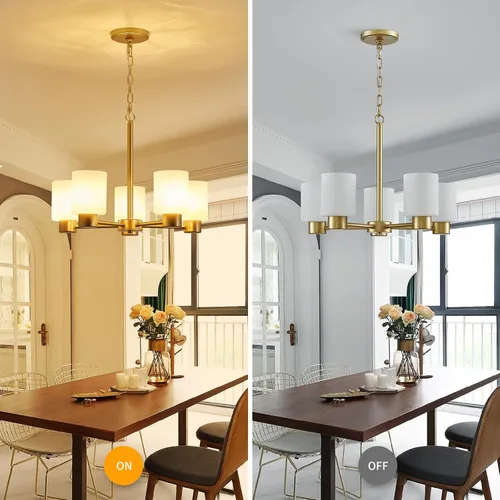 Miniatura 4 de WUZUPS Lámpara colgante de 5 luces, pantalla de vidrio blanco esmerilado con iluminación de techo de grano, elegante accesorio moderno para baño