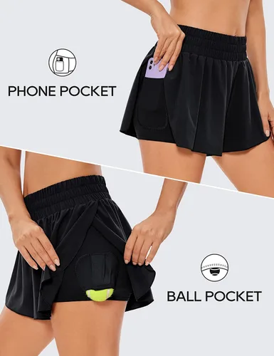 Miniatura 49 de CRZ YOGA Pantalones cortos de correr 2 en 1 para mujer, cintura alta, secado rápido, para atletismo, gimnasio, descanso, entrenamiento, lindas