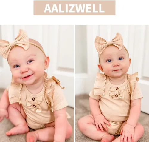 Miniatura 10 de Aalizzwell Body de manga corta para bebé niña con pantalones cortos acanalados