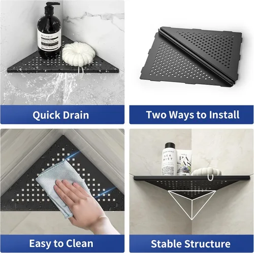 Miniatura 3 de Estante de Ducha de Esquina, Acero Inoxidable 304 Negro Mate de 10 pulgadas con Rejilla Empotrada para Pared de Azulejos, Estante de Baño Empotrado