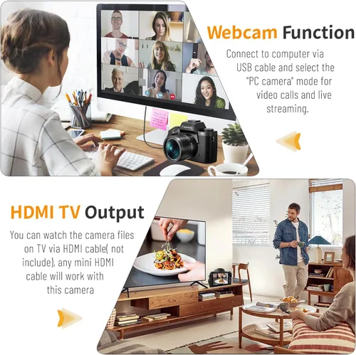 Miniatura 2 de Saneen Cámara digital, cámaras 4K para fotografía, pantalla táctil WiFi de 64 MP con flash, tarjeta de 32 GB, capucha de lente, batería de 3000 mAh