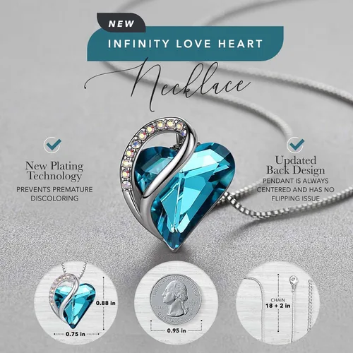 Miniatura 2 de Leafael Collar con colgante de corazón con cristales de piedra natal para 12 meses regalo de joyería para mujer tono plateado 180in 20in