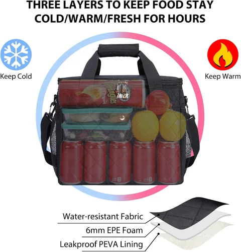 Miniatura 6 de MIER Bolsa de picnic aislada grande y suave de 18L para comestibles, camping, coche, negro