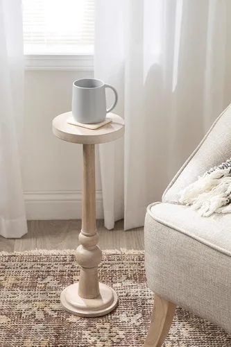 Miniatura 2 de Kate and Laurel Wegner Coastal Mesa Redonda de Madera para Bebidas, 8 x 23 pulgadas, Blanqueado, Mesa de Pedestal Elegante y Duradera para Usar como