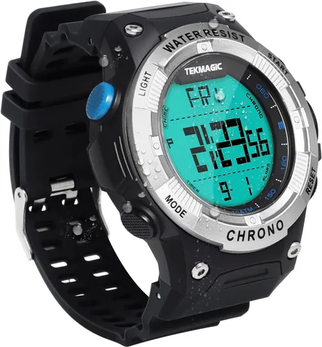 Reloj deportivo digital para hombre, 10 ATM, 330 pies, impermeable, con luz de fondo, despertador, cronómetro, calendario, pantalla de doble hora,