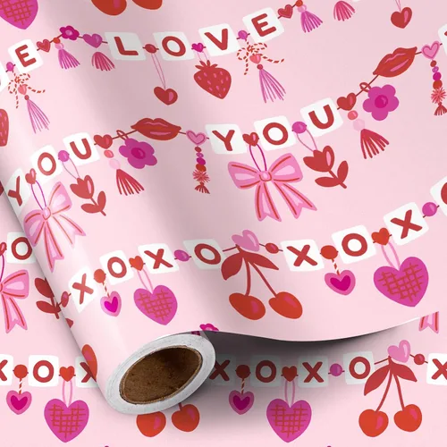 Miniatura 17 de RUSPEPA Rollo de papel de regalo reversible, mini rollo, diseño de pareja de gnomos rojos en camión, ideal para el día de San Valentín, fiesta