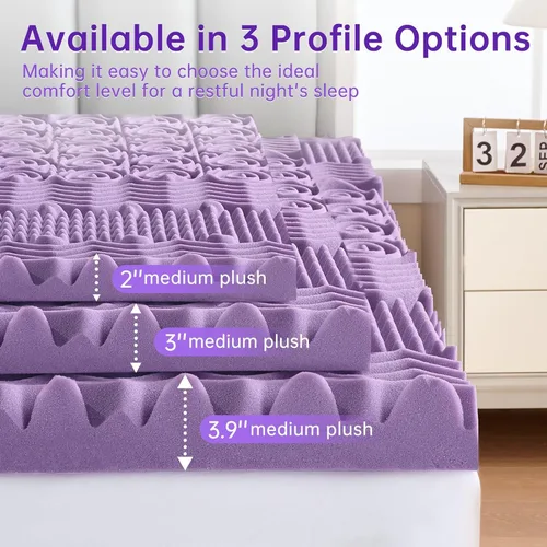 Miniatura 6 de MUXHOMO Cubrecolchón de 2 pulgadas de 7 zonas para cama King, colchón de espuma con diseño de huevos para aliviar el dolor de espalda, almohadilla