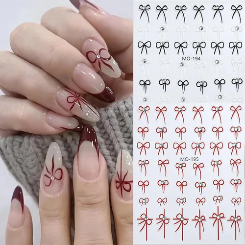 Miniatura 5 de Calcomanías de arte de uñas con nudo de lazo, diseños de lazo 5D, calcomanías autoadhesivas para uñas, bonitos diseños de arte de uñas, lazos Notas