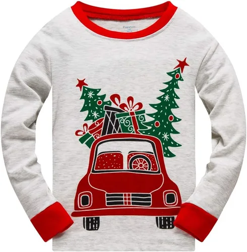 Miniatura 2 de Pijamas de Navidad para niños pequeños y niñas, 100% algodón, dinosaurio, estrellado, ropa de dormir de manga larga, 2 piezas, ropa para niños