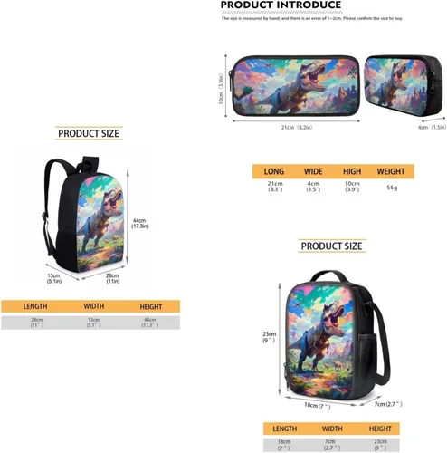 Miniatura 22 de HUGS IDEA Juego de 3 bolsas escolares con aislamiento térmico para el almuerzo, estuche para lápices