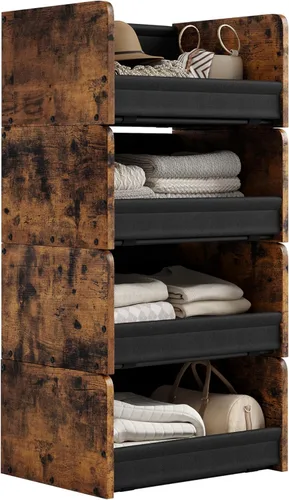 FOUCSSOMEI Organizador y almacenamiento de armario, organizador de almacenamiento apilable de 4 niveles, estantes de armario de madera y metal,