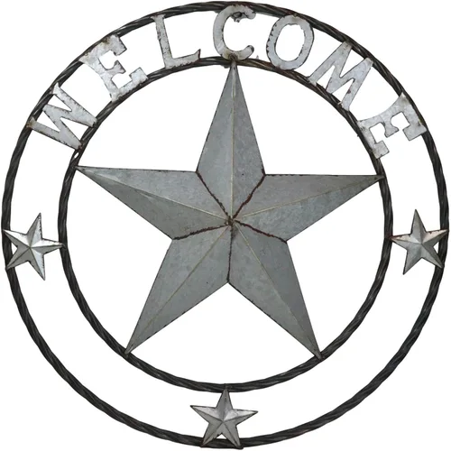 Ebros Gift Placa decorativa de metal galvanizado de gran tamaño de 24 pulgadas de diámetro, estilo vintage, rústico, occidental, grande, estrella
