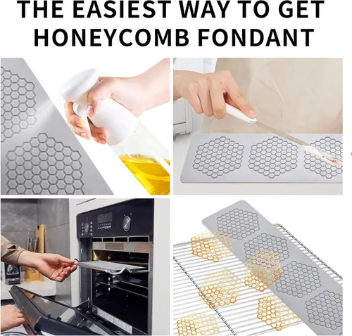 Miniatura 2 de Moldes de silicona de panal (2 piezas) Jopgeey Tuile Fondant Moldes con hueco 3D Beehive Candy Lace molde de silicona para hornear, arcilla