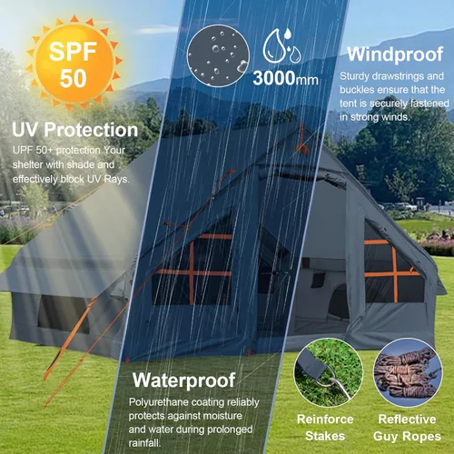 Miniatura 2 de Inflatable Camping Tent,2/4/6/8 Person Glamping Inflatable Tents with Awning, Quick Setup Blow Up Tents with Pump, Waterproof Oxford Inflatable 4