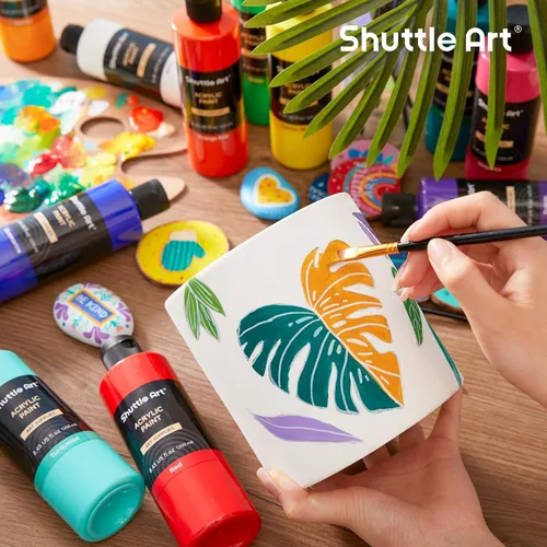 Miniatura 6 de Juego de botellas de pintura acrílica de 18 colores Shuttle Art (250 ml/8.45 oz), suministros de pintura a granel pigmentados ricos para artistas