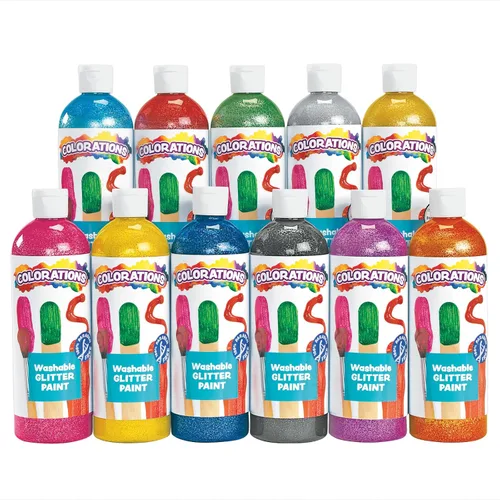 Colorations Pinturas con purpurina lavables sin parabenos para niños, juego de 11, 16 onzas cada una, no tóxicas y fabricadas en los Estados Unidos.