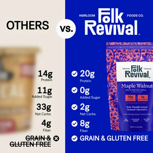 Miniatura 7 de Folk Revival Maple Walnut Keto Instant 'Oatmeal' - 0.71 oz de proteína, 0.71 oz de carbohidratos netos, alto en fibra, sin OMG, sin gluten, hecho