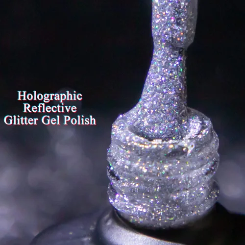 Miniatura 5 de MIZHSE Esmalte de uñas de gel con brillantina, esmalte de uñas de gel plateado brillante con diamantes, esmalte de gel reflectante con purpurina
