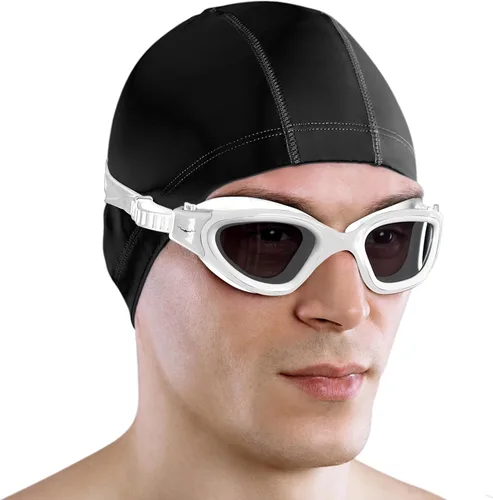 Miniatura 12 de AqtivAqua DX - Gafas de natación con visión amplia para adultos, hombres y mujeres, antiempañamiento y sin fugas Gafas blancas + funda plateada