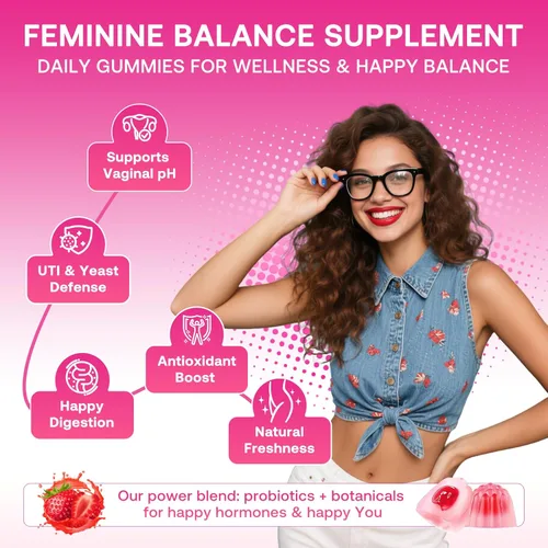Miniatura 2 de Gomitas de equilibrio femenino para mujer, gomitas de equilibrio de pH prémium con probióticos para el equilibrio de la flora vaginal, suplemento