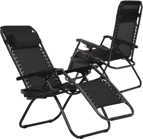 HCY Sillas de gravedad cero para exteriores, sillas reclinables ajustables para exteriores, sillas de patio plegables con portavasos y almohadas