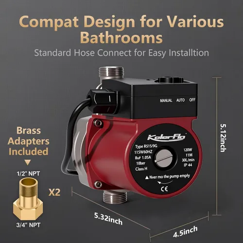 Miniatura 4 de Bomba de recirculación de agua caliente, bomba de circulación automática de 120 W 110 V/bomba de refuerzo Cabeza de acero inoxidable NPT 3/4