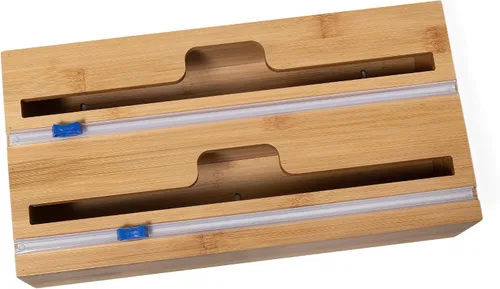 Lipper International Dispensador de bambú con cortador para papel de aluminio, envoltura de plástico o papel encerado, 2 en 1, 13 7/8 "x 6 3/4" x 4"