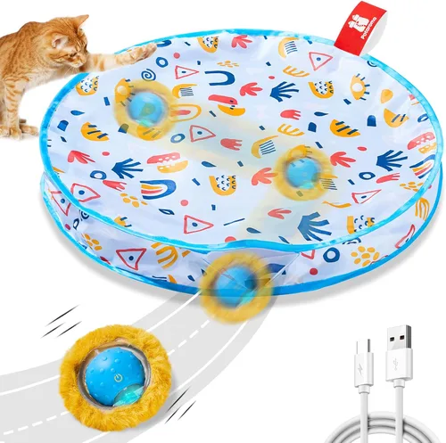 Potaroma - Juguetes interactivos para gatos, pelota de movimiento rápido en alfombra de juego, pelota automática con movimiento activada por